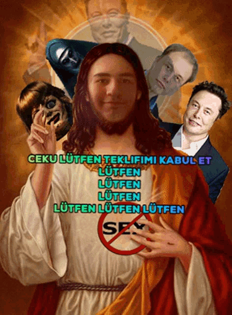 a painting of jesus with the words " ceku lutfen teklifimi kabulet " on it