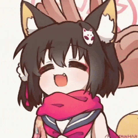 a girl with fox ears and a scarf around her neck is being petting by a person .