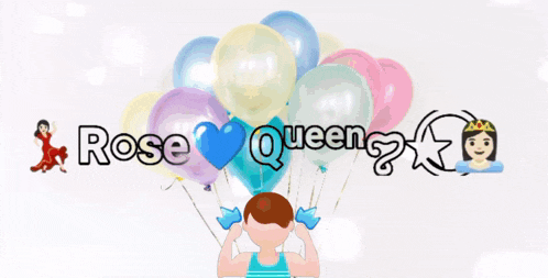 a girl holding balloons with the words happy birthday buddy rose queen on the bottom