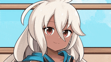 a cartoon drawing of a girl with long white hair