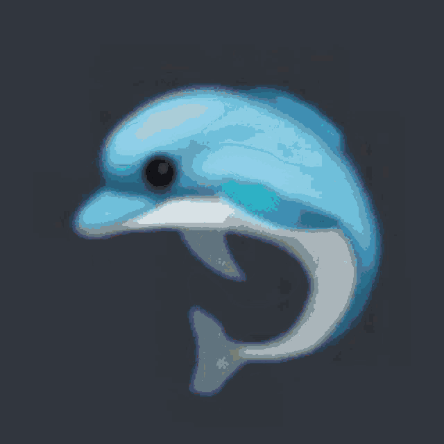 a blue dolphin is jumping in the water on a dark background .
