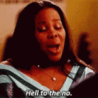 a woman is saying hell to the no.