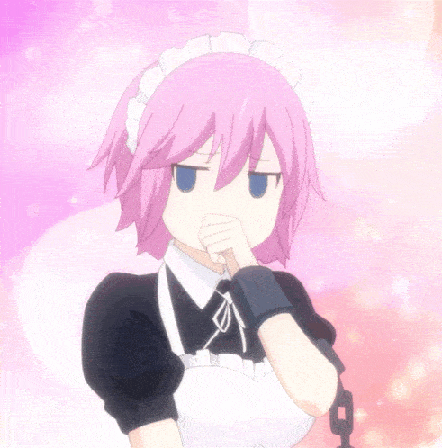 a girl with pink hair and a maid outfit