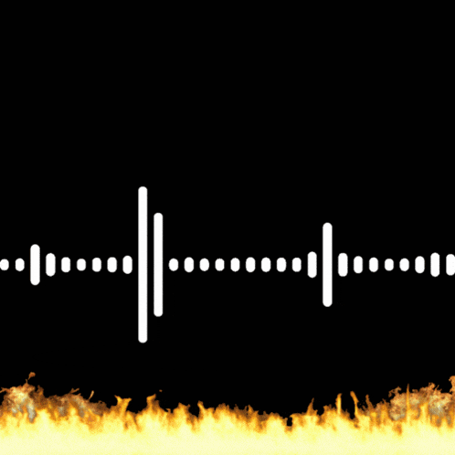 a black background with music notes and flames
