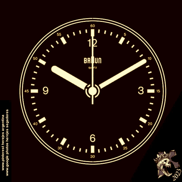 a braun quartz clock shows the time as 5:05