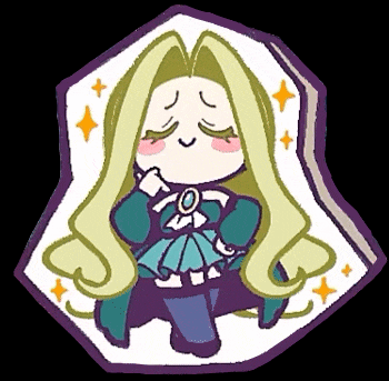 a cartoon drawing of a girl with long blonde hair and a purple border