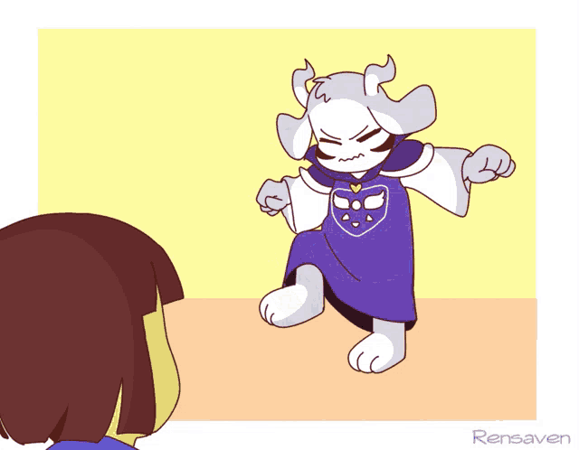 a cartoon of a goat with horns and the name rensaver below it