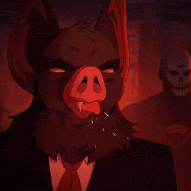 a man in a suit and tie is holding a gun in front of a skull