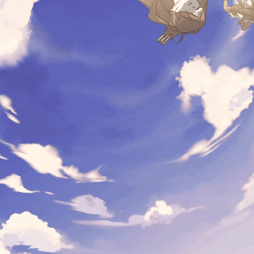 a blue sky with white clouds and a person flying in it