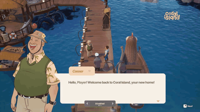 a video game called coral island shows a man standing on a dock