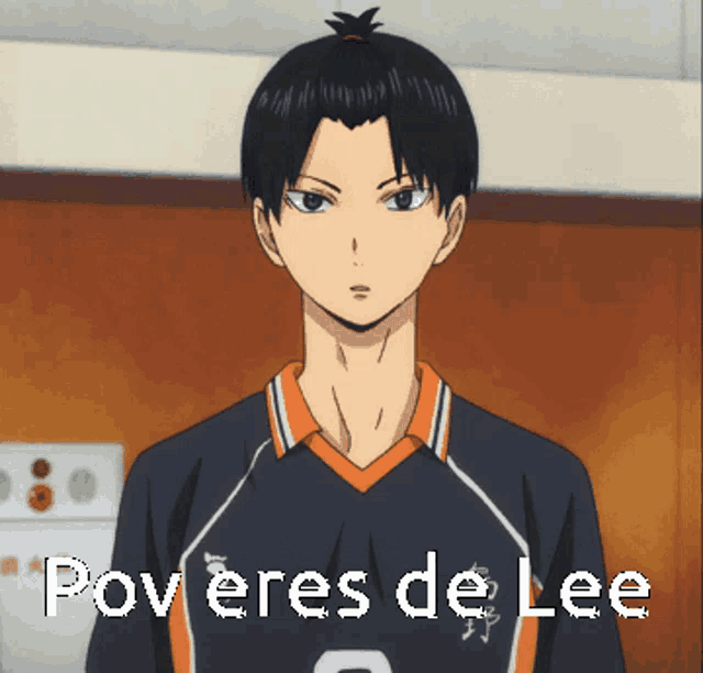 a picture of a boy with the words " pov eres de lee " below him