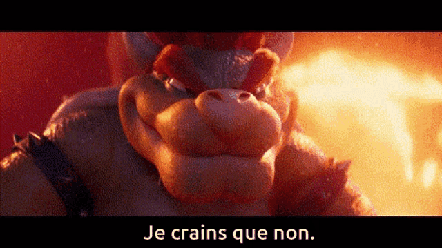 a close up of a cartoon character with the words je crains que non