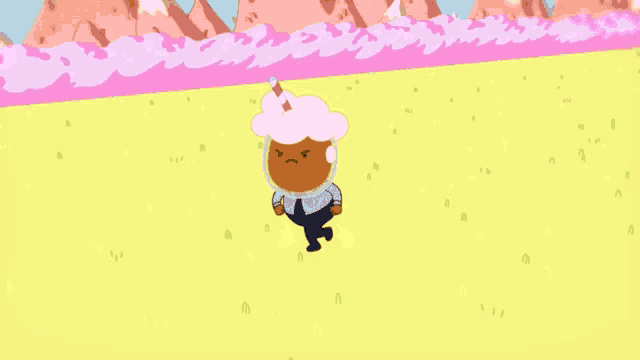 a cartoon character with whipped cream on his head is running
