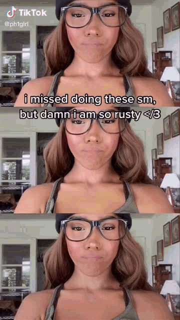 a woman wearing glasses and a beanie says " i missed doing these sm "