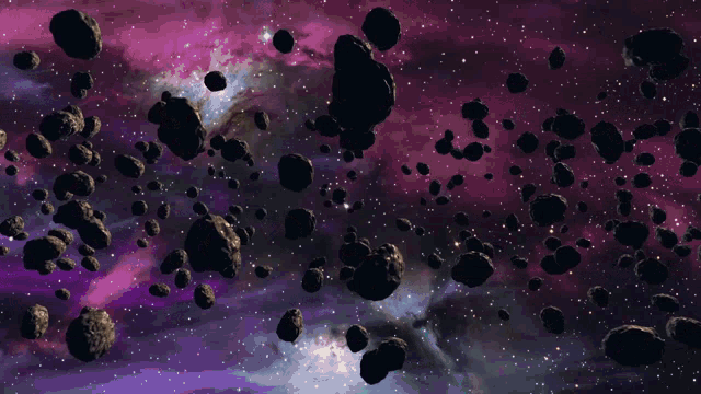 a purple background with asteroids and the words welcome