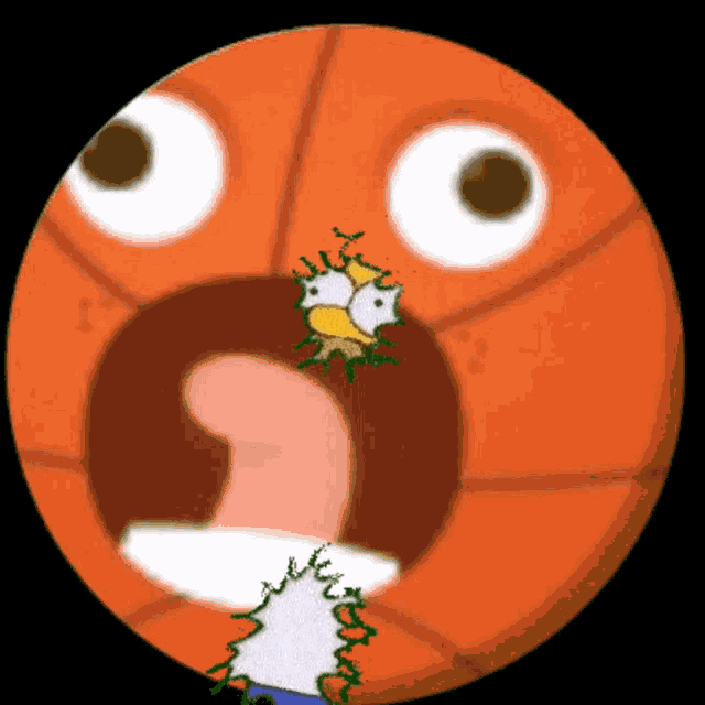 a cartoon of a basketball with a mouth open