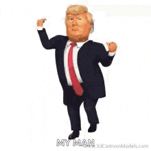 donald trump is wearing a suit and tie and is dancing .