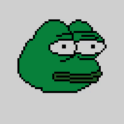 a pixel art of a green frog with a brown tongue sticking out