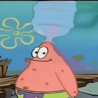 patrick star from spongebob squarepants is holding a water bottle in his hand .