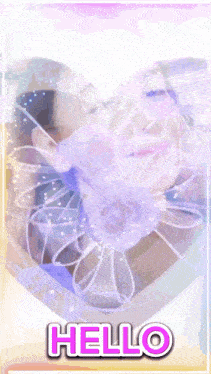 a picture of a woman in a heart shaped frame with the words hello on it