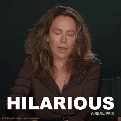 a poster for hilarious a real pain features a woman making a funny face