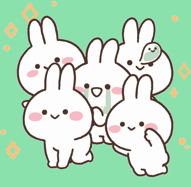 a group of white rabbits with the letter w on them