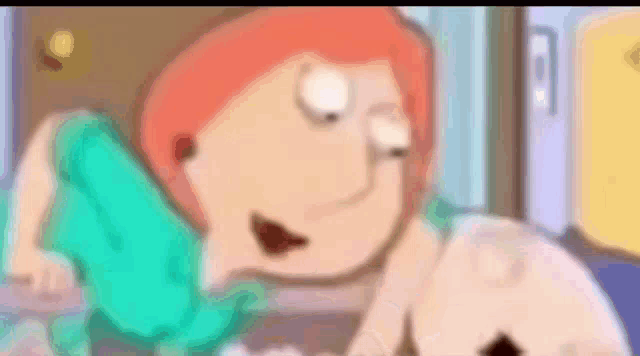a cartoon character is laying on a bed with his eyes closed and smiling .