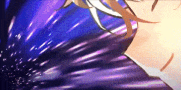 a close up of a person 's face with a purple background .