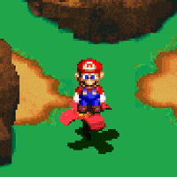 a video game character named mario is standing on a flower