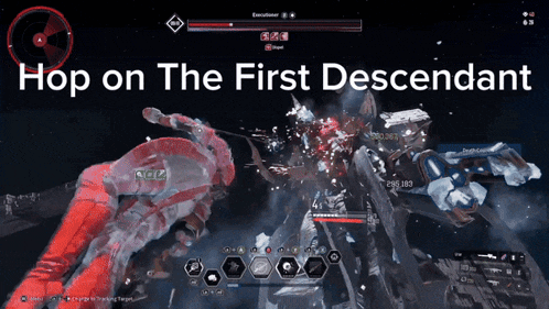 a screen shot of a video game with the words hop on the first descendant