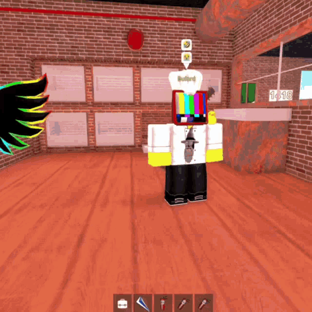 a cartoon character in a room with a clock that says 1:48 on it