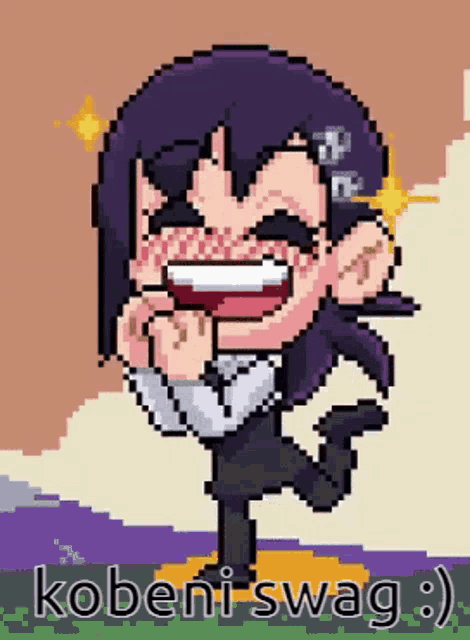 a pixel art of a person with the words kobeni swag written below them