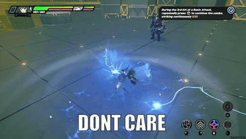 a screenshot of a video game that says dont care on it