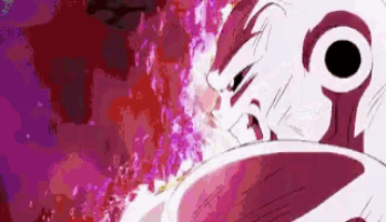 a close up of a cartoon character 's face with a purple and red background .