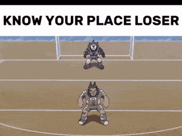 a picture of a cartoon character with the words " know your place loser " below it