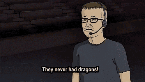 a cartoon man with glasses and a headset is talking about dragons .