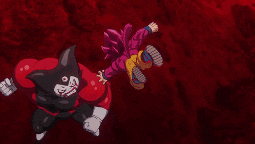 a cartoon character with pink hair is being attacked by a monster