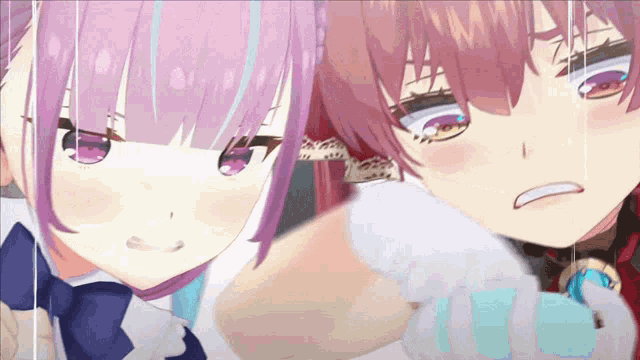 a girl with purple hair and a girl with red hair