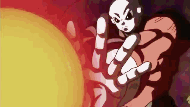 a cartoon character is holding a sphere in his hand and making a fist .