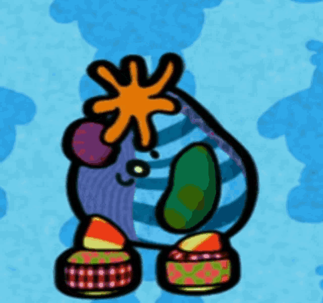 a cartoon drawing of a clown with a flower on his head .