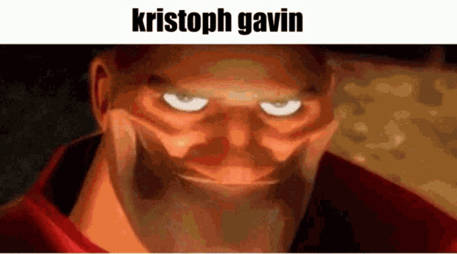 a close up of a cartoon character 's face with the name kristoph gavin on the bottom