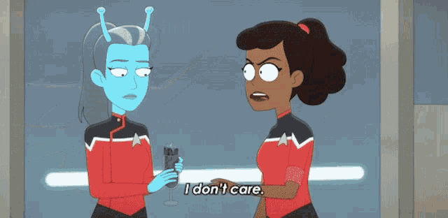 two cartoon characters are standing next to each other and one is angry