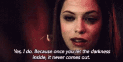 a woman with a black eye says yes i do because once you let the darkness inside it never comes out
