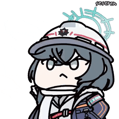 a cartoon of a girl wearing a helmet and scarf with an angry face .