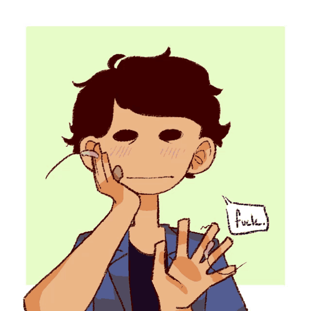 a drawing of a boy with a speech bubble that says " fuck "