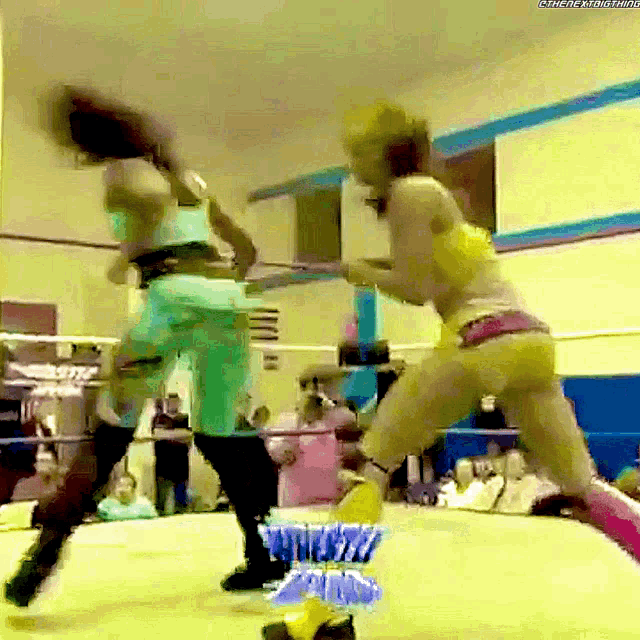 two women are fighting in a wrestling ring with a sign that says ' smackdown ' on it