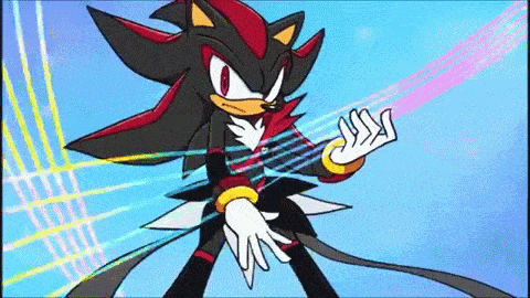 shadow the hedgehog from sonic the hedgehog is standing in front of a blue sky .