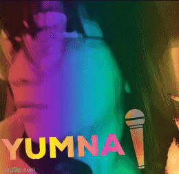 a colorful image of a woman with yumna written on it