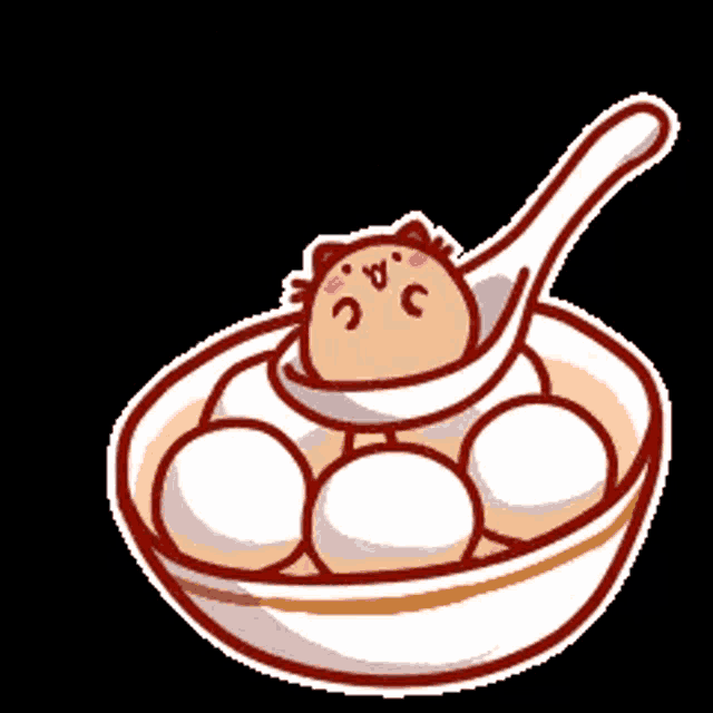 a cartoon drawing of a bowl of food with a spoon in it and a speech bubble with chinese writing .