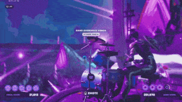 a video game screen shows a man dancing and says band overdrive bonus